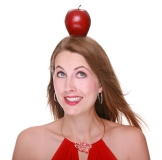 Frau	mit Apfel auf Kopf im Ernährungsquiz
